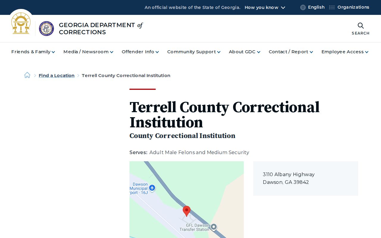 GDC Terrell County Correctional Institution release and facility record