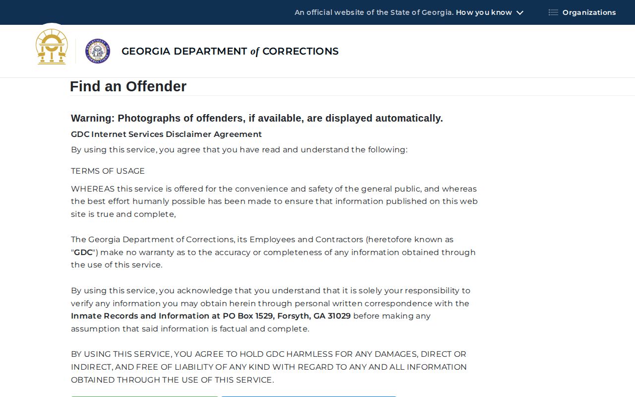 GDC Find an Offender search entry for Georgia release records