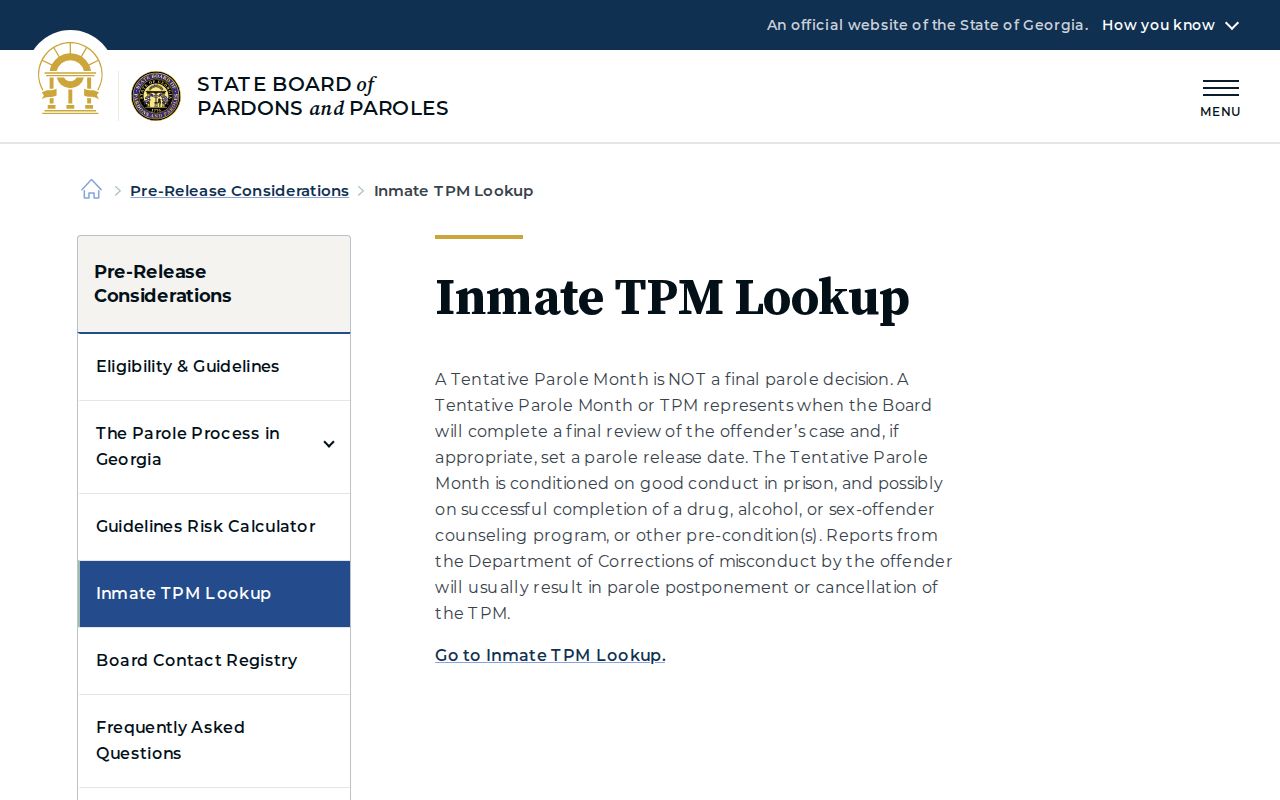 Georgia TPM lookup for a Terrell County projected release date